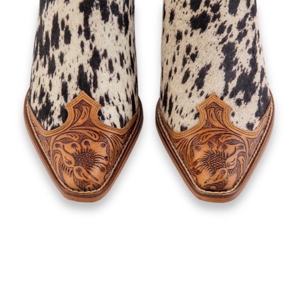 Myra West Street Booties Tooled Leather cowhide Memory Foam Hair On Hide Western - Picture 6 of 8